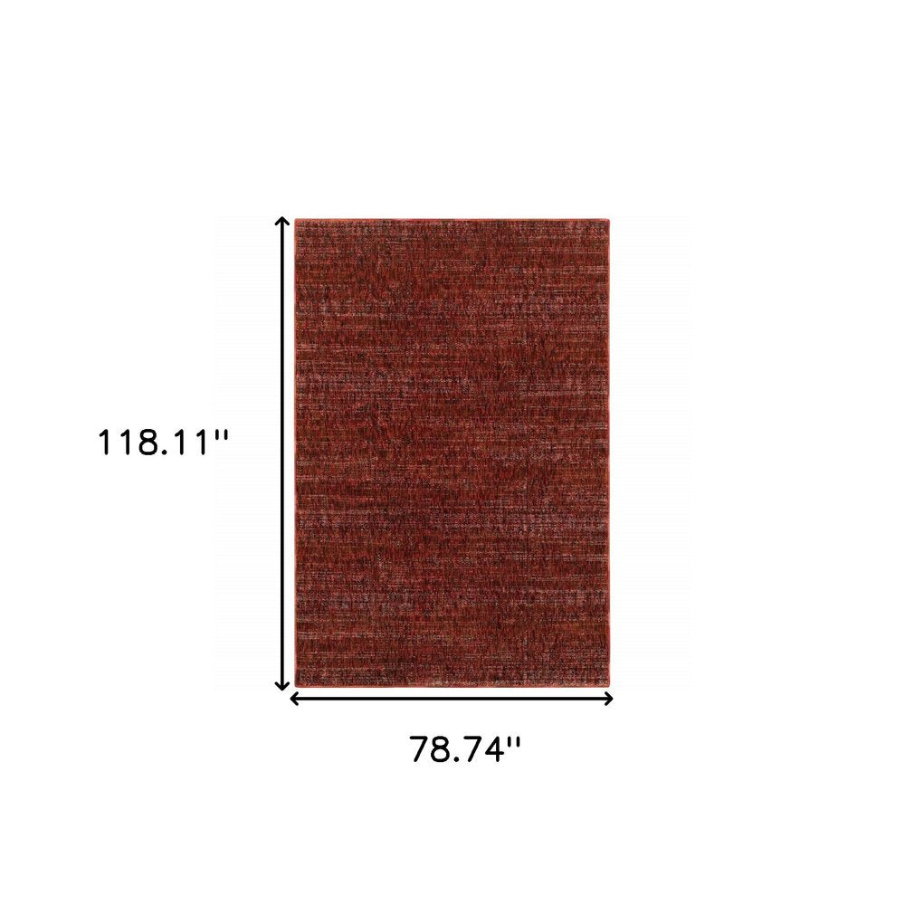 Rectangular brown-red textured rug, deep rust tones, rustic style; measures 118.11 in by 78.74 in, ideal for living room.
