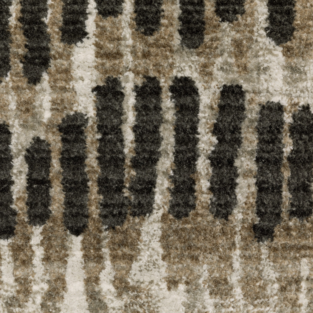 4' X 6' Beige Ivory Charcoal Brown Tan And Grey Abstract Power Loom Stain Resistant Area Rug With Fringe