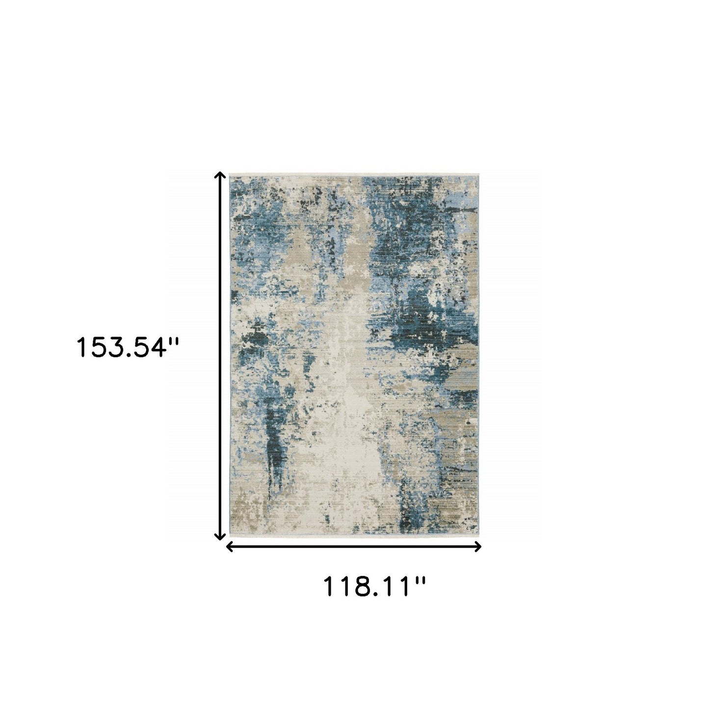 10' X 13' Blue Grey Ivory Light Blue And Dark Blue Abstract Power Loom Stain Resistant Area Rug With Fringe
