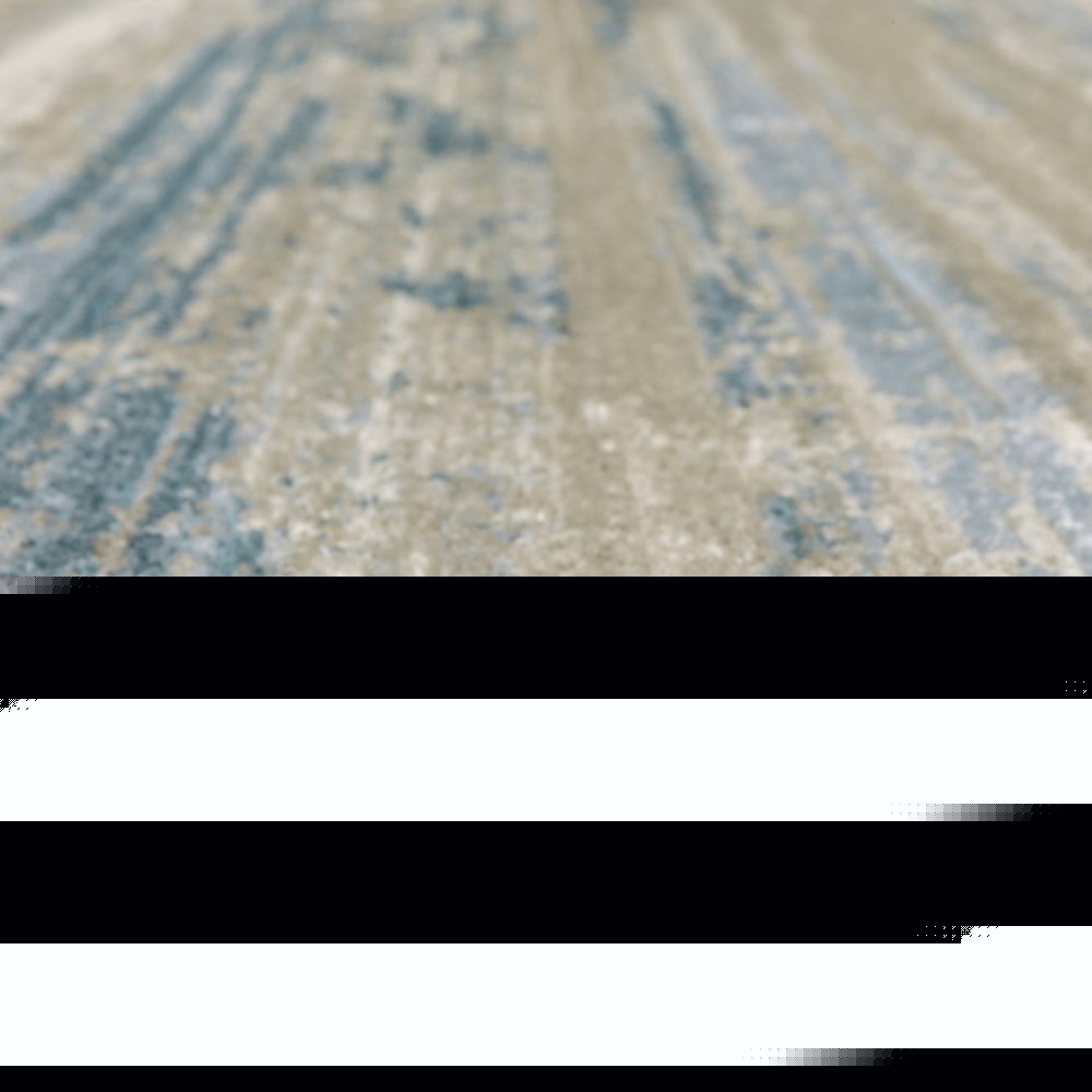 8' Blue And Beige Abstract Distressed Runner Rug With Fringe