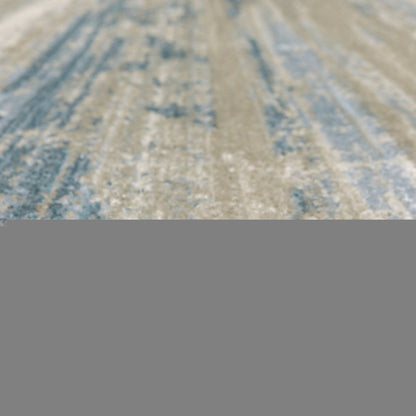 8' Blue And Beige Abstract Distressed Runner Rug With Fringe