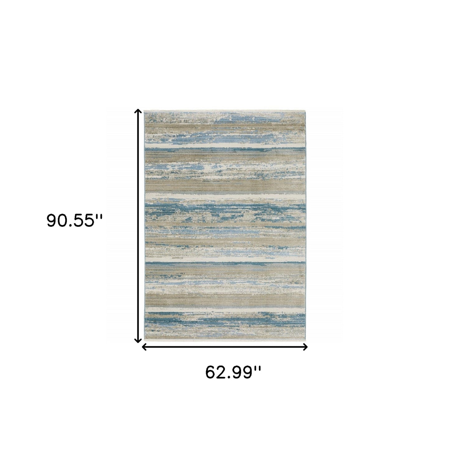 5' X 8' Ivory Beige Grey Blue And Tan Abstract Power Loom Stain Resistant Area Rug With Fringe