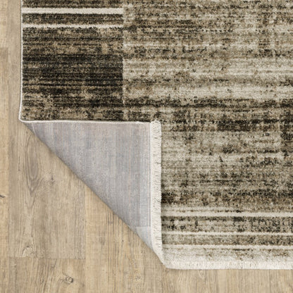 8' Beige and Charcoal Geometric Power Loom Runner Rug