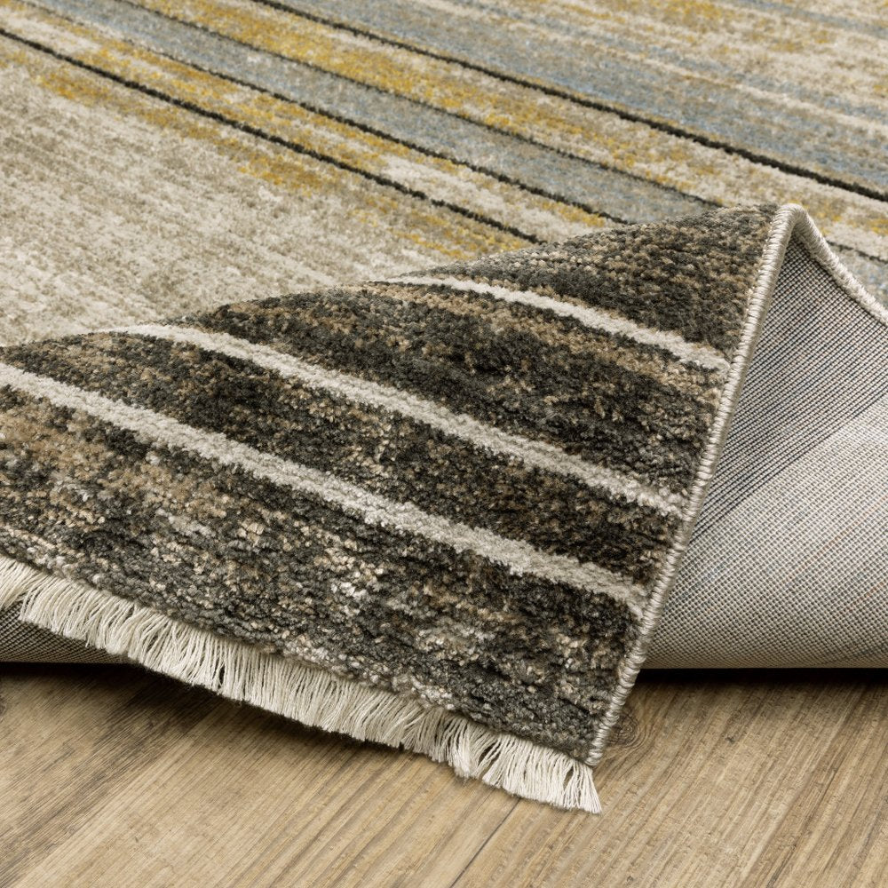8' Beige and Charcoal Geometric Power Loom Runner Rug