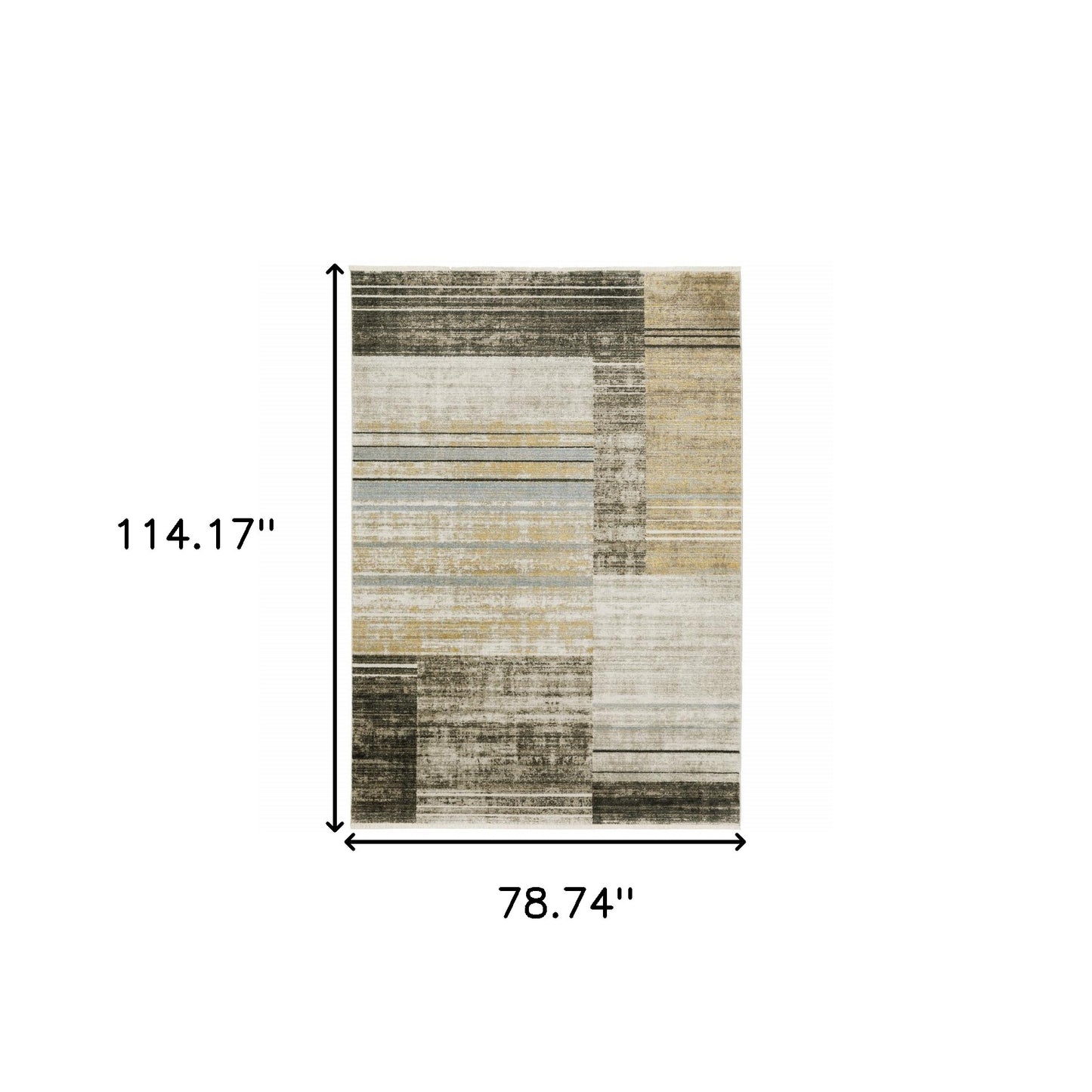 6' X 9' Beige Charcoal Brown Grey Tan Gold And Blue Geometric Power Loom Stain Resistant Area Rug With Fringe