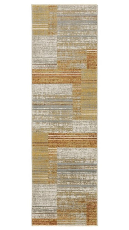 2' X 8' Brown And Ivory Geometric Power Loom Runner Rug With Fringe