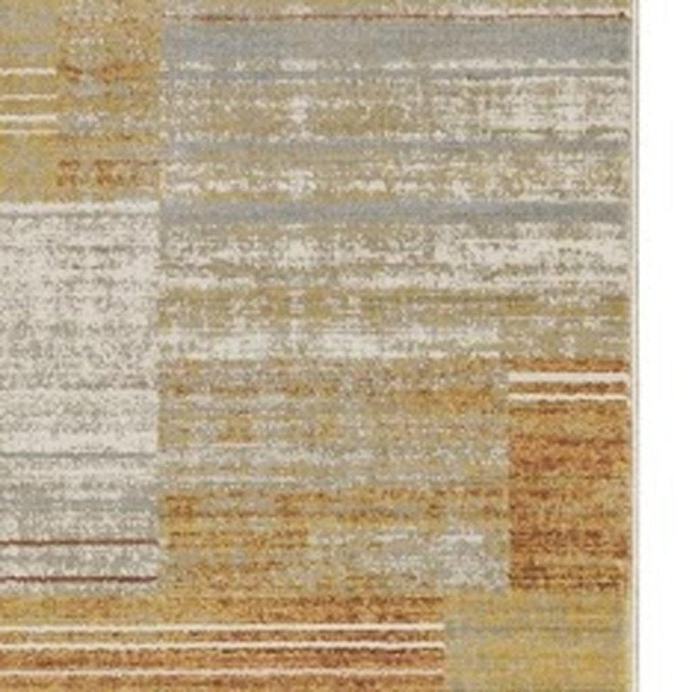 Brown and ivory geometric power loom runner rug with fringe, 2' x 8'.