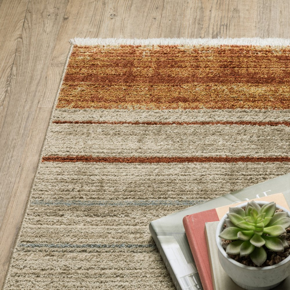 2' X 8' Brown and Ivory Geometric Power Loom Runner Rug with Fringe