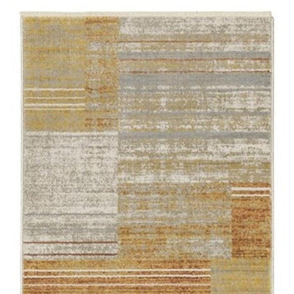 2' X 8' Brown And Ivory Geometric Power Loom Runner Rug With Fringe