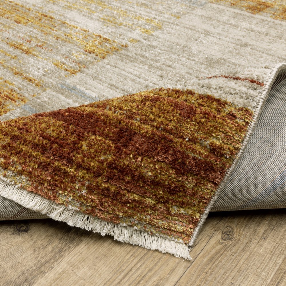 Brown and ivory geometric power loom runner rug with fringe, 2' x 8'.