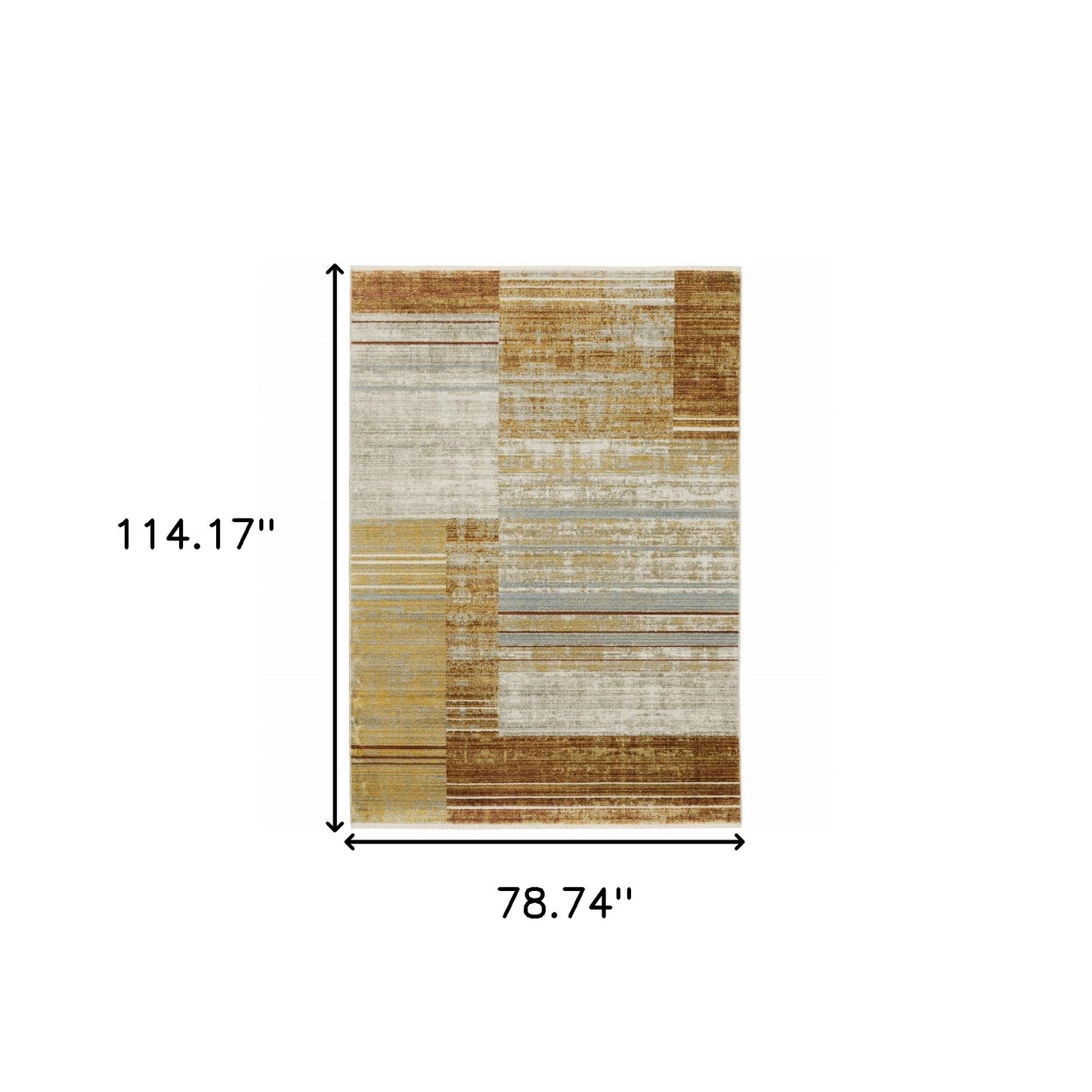 6' X 9' Rust Gold Blue Grey Ivory And Tan Geometric Power Loom Stain Resistant Area Rug With Fringe