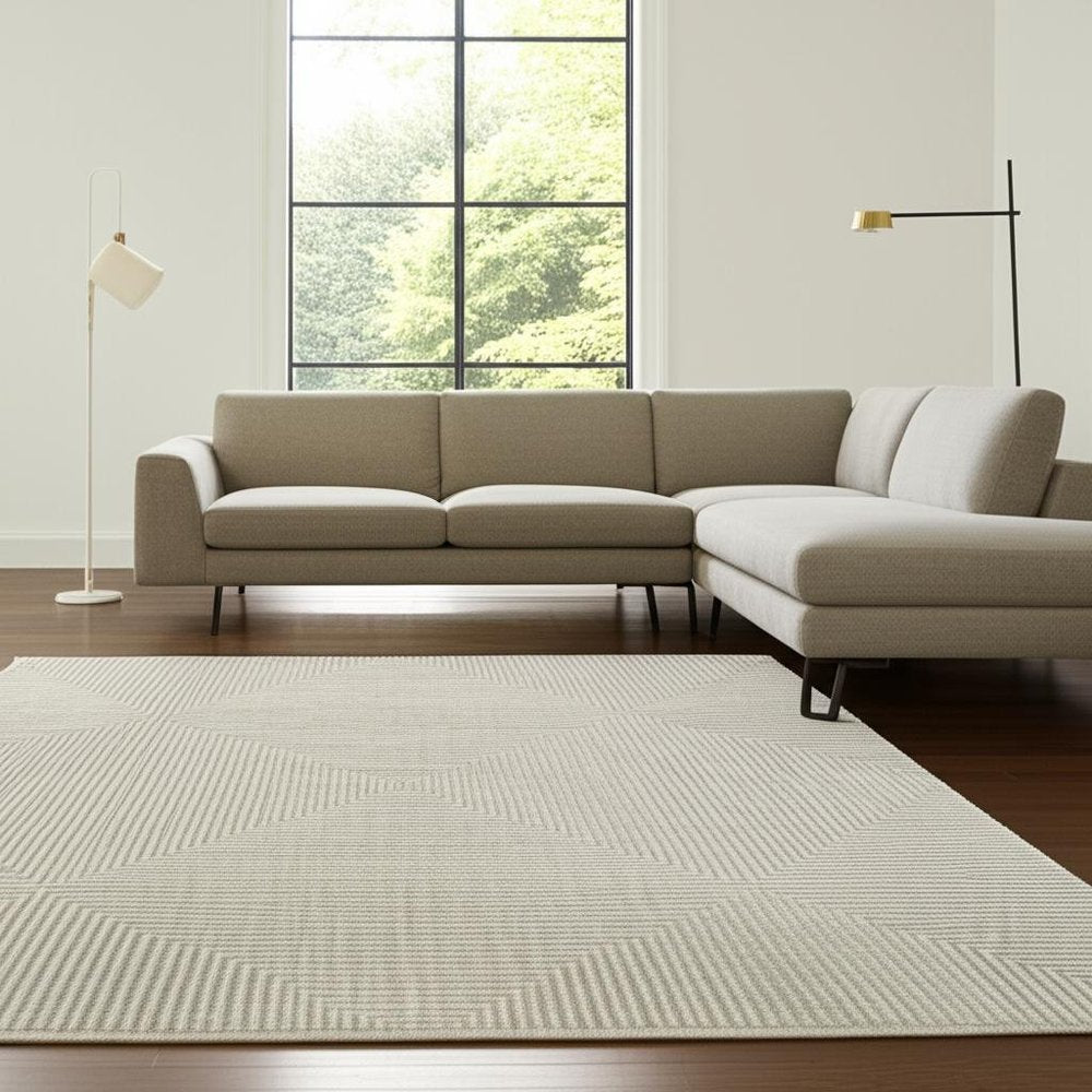 6' X 9' Beige and Ivory Geometric Power Loom Area Rug