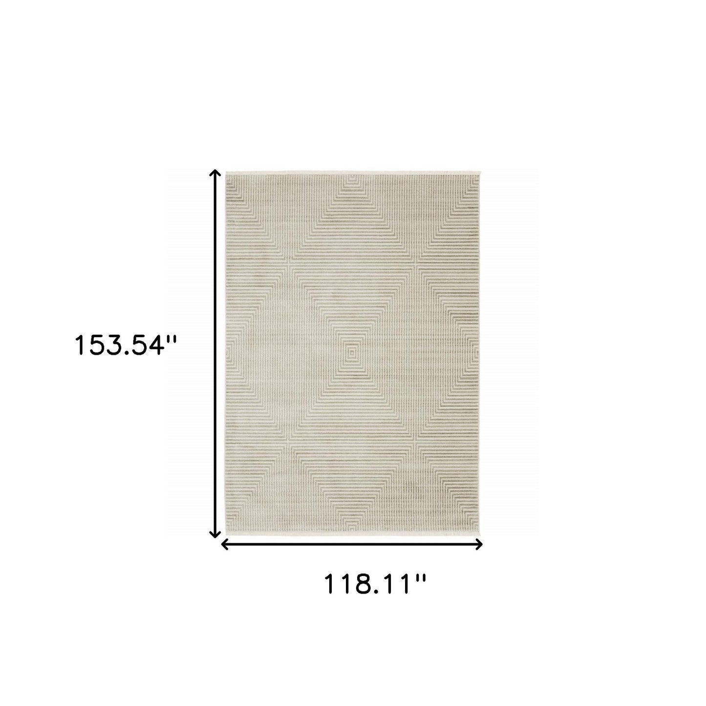 10' X 13' Ivory Beige Taupe And Tan Geometric Power Loom Stain Resistant Area Rug With Fringe