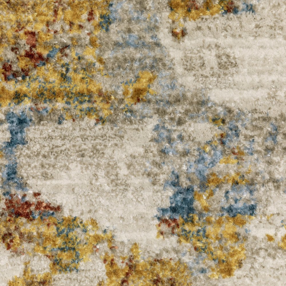 10' X 13' Blue and Beige Abstract Power Loom Area Rug With Fringe