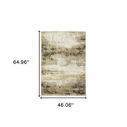4' X 6' Gray and Black Abstract Power Loom Area Rug With Fringe