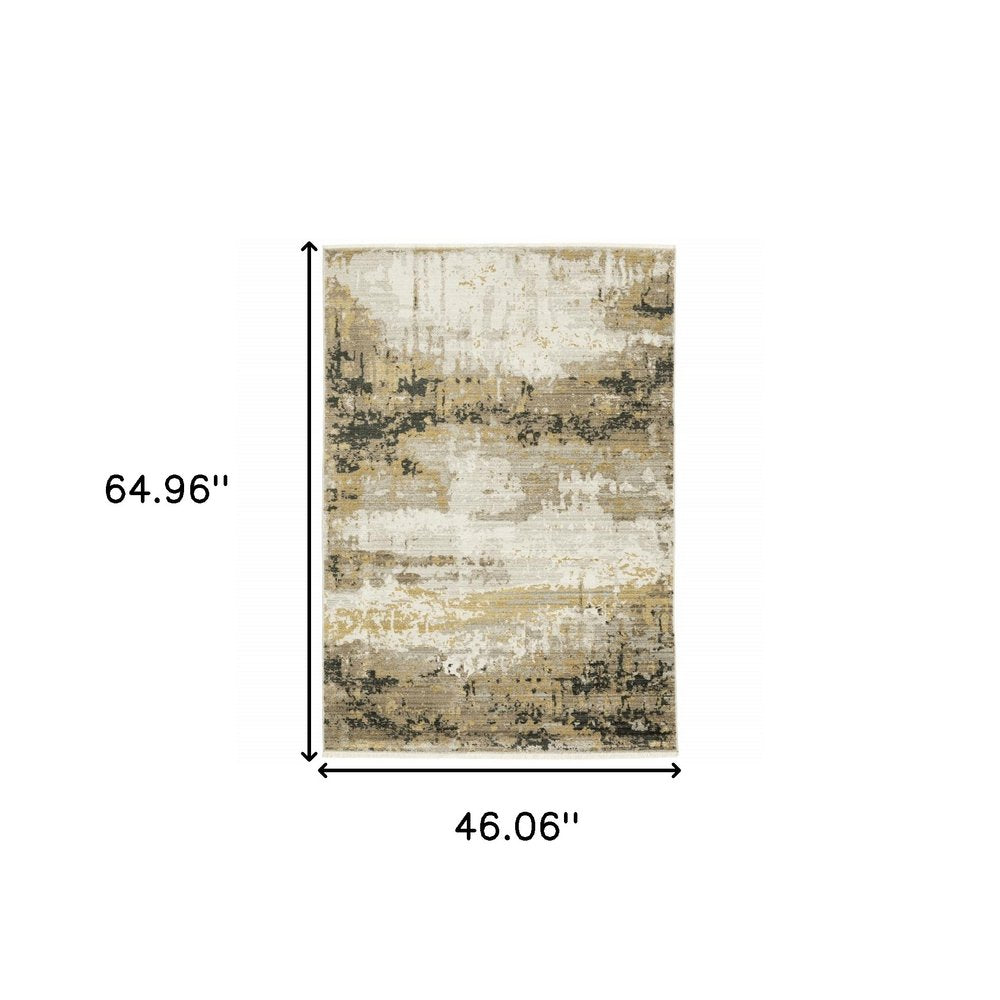 4' X 6' Gray and Black Abstract Power Loom Area Rug With Fringe