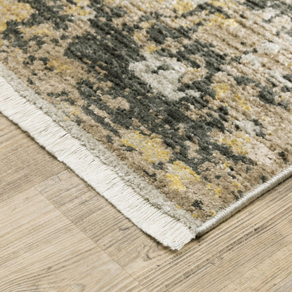 4' X 6' Gray and Black Abstract Power Loom Area Rug With Fringe