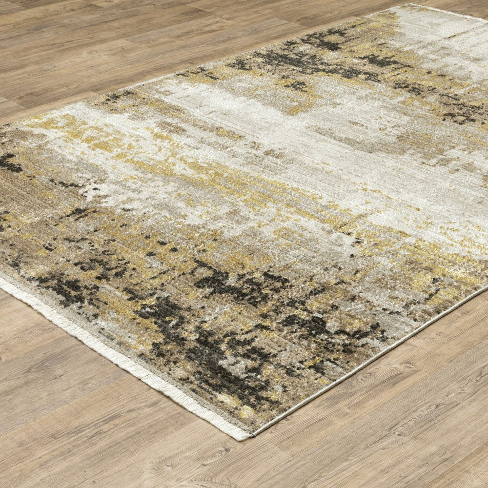 4' x 6' gray and black abstract power loom area rug with fringe