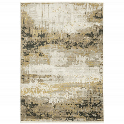 7' X 10' Gray and Black Abstract Power Loom Area Rug With Fringe