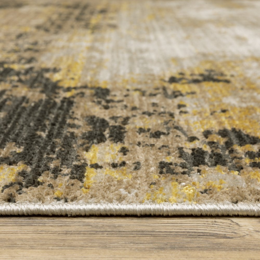 7' X 10' Gray and Black Abstract Power Loom Area Rug With Fringe