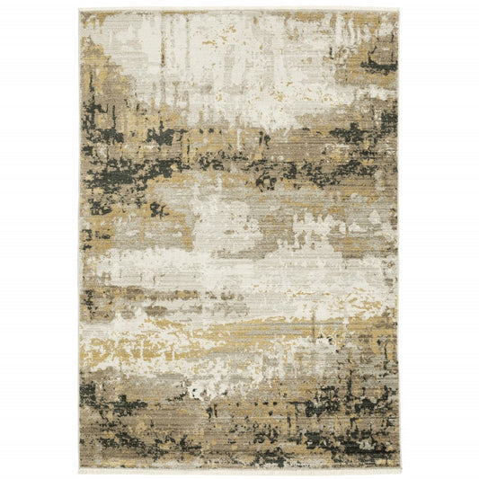 8' X 11' Gray and Black Abstract Power Loom Area Rug With Fringe