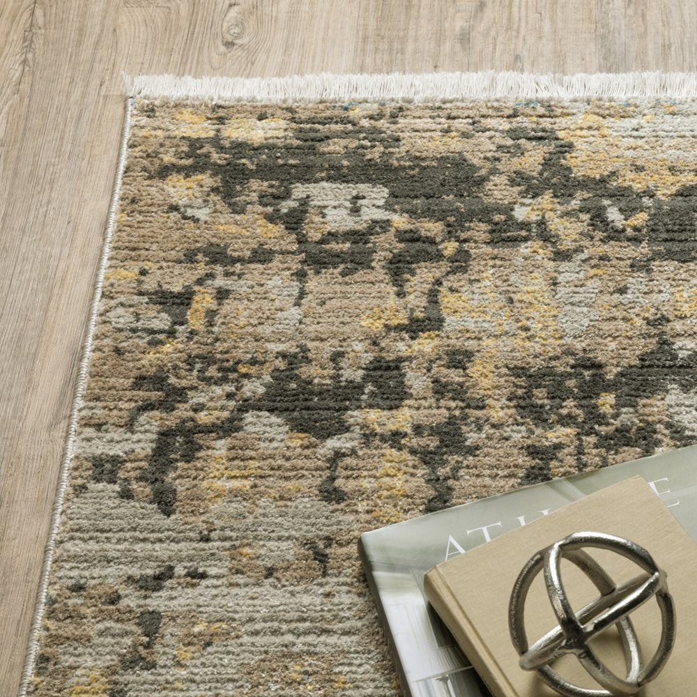 8' X 11' Gray and Black Abstract Power Loom Area Rug With Fringe