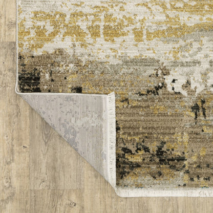 8' X 11' Gray and Black Abstract Power Loom Area Rug With Fringe
