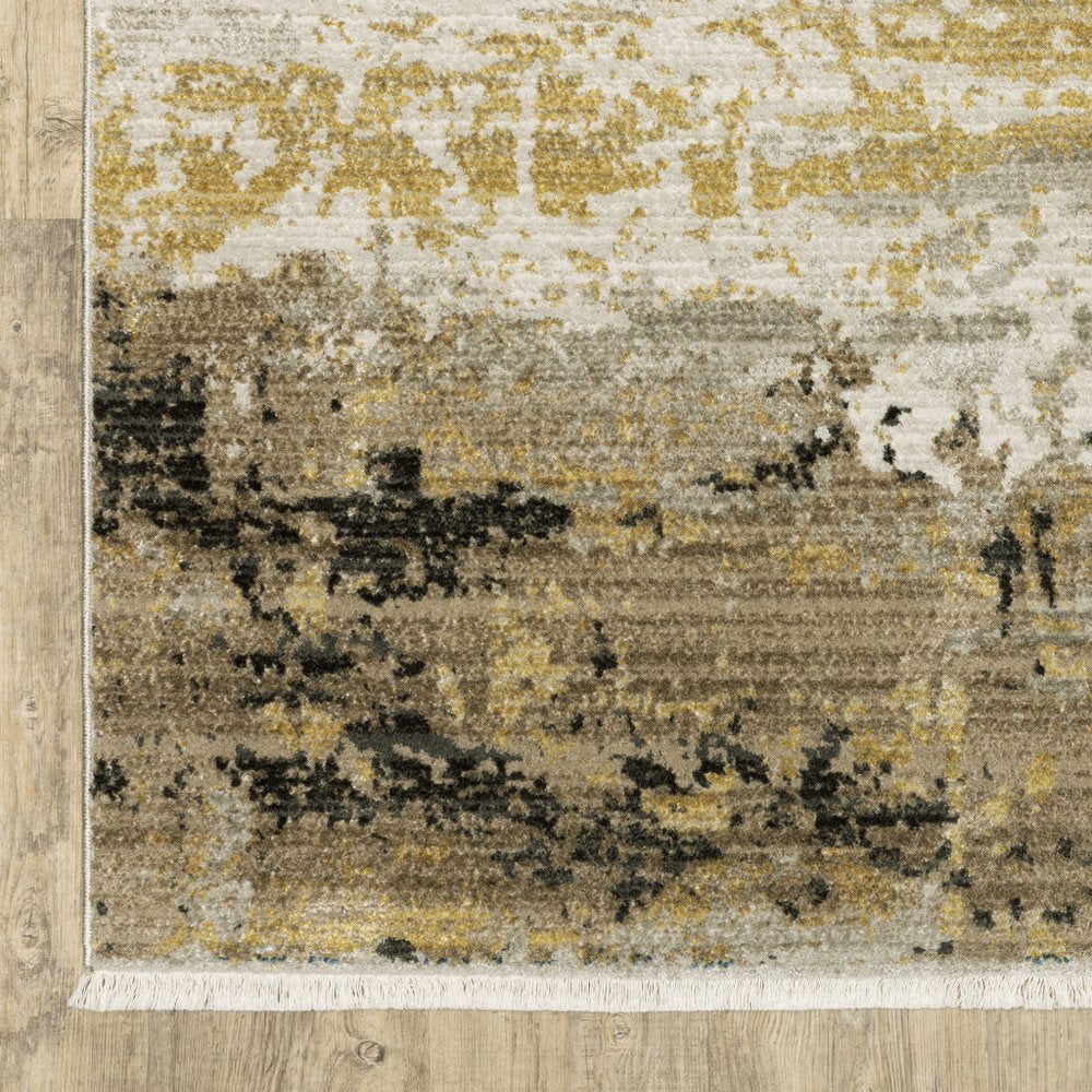 8' X 11' Gray and Black Abstract Power Loom Area Rug With Fringe