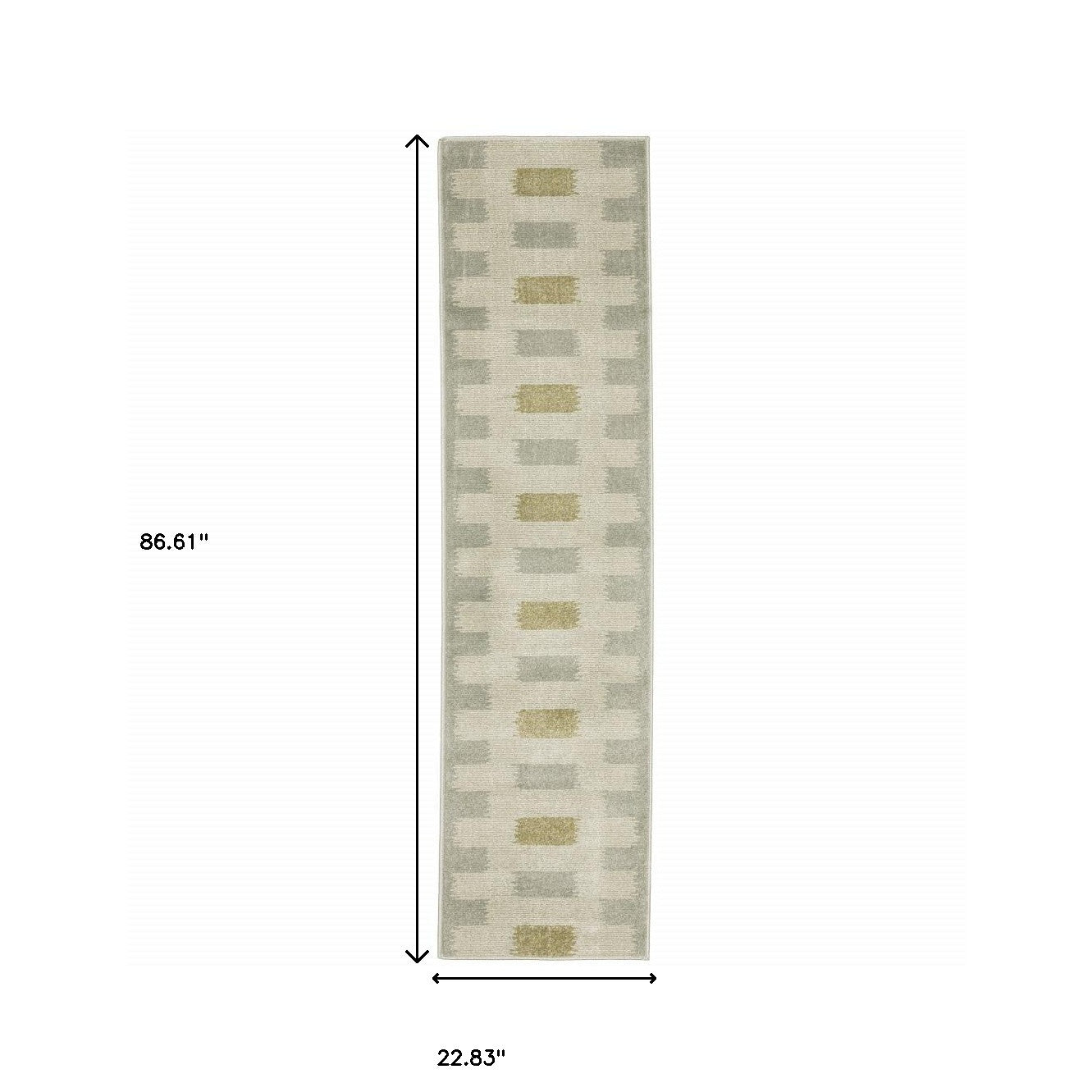 2' X 8' Beige Grey Gold And Green Geometric Power Loom Stain Resistant Runner Rug