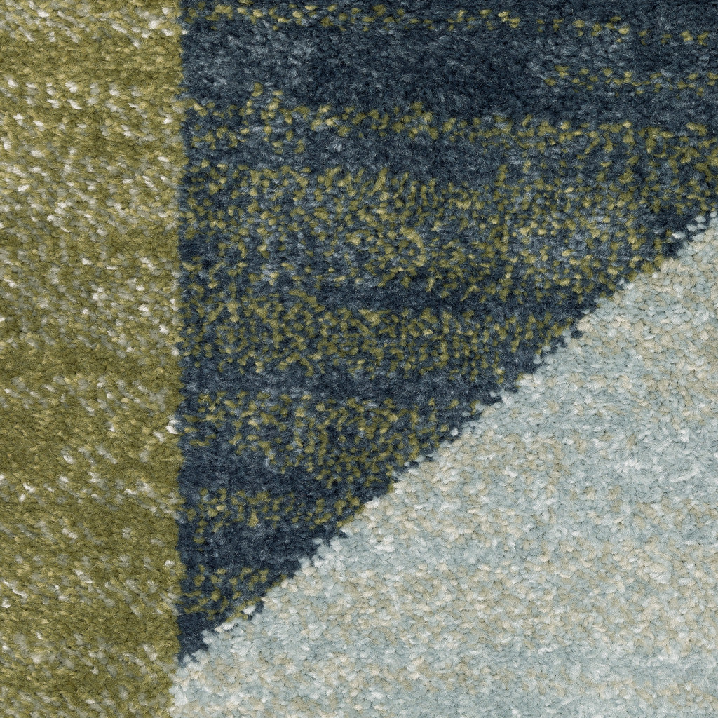 2' X 8' Grey Teal Blue Rust Green And Ivory Geometric Power Loom Stain Resistant Runner Rug