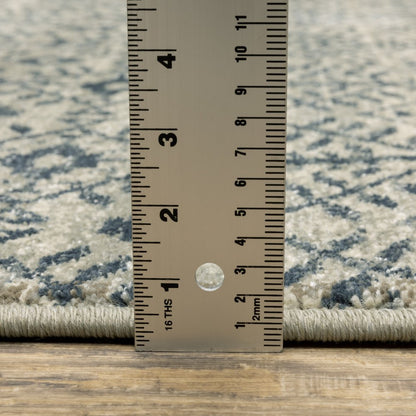 2' X 8' Blue And Beige Geometric Power Loom Stain Resistant Runner Rug