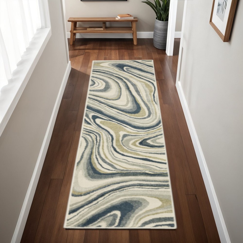 2' X 8' Gray And Ivory Abstract Power Loom Runner Rug
