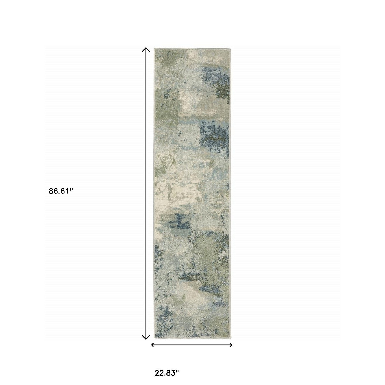 2' X 8' Blue Green Grey And Ivory Abstract Power Loom Stain Resistant Runner Rug