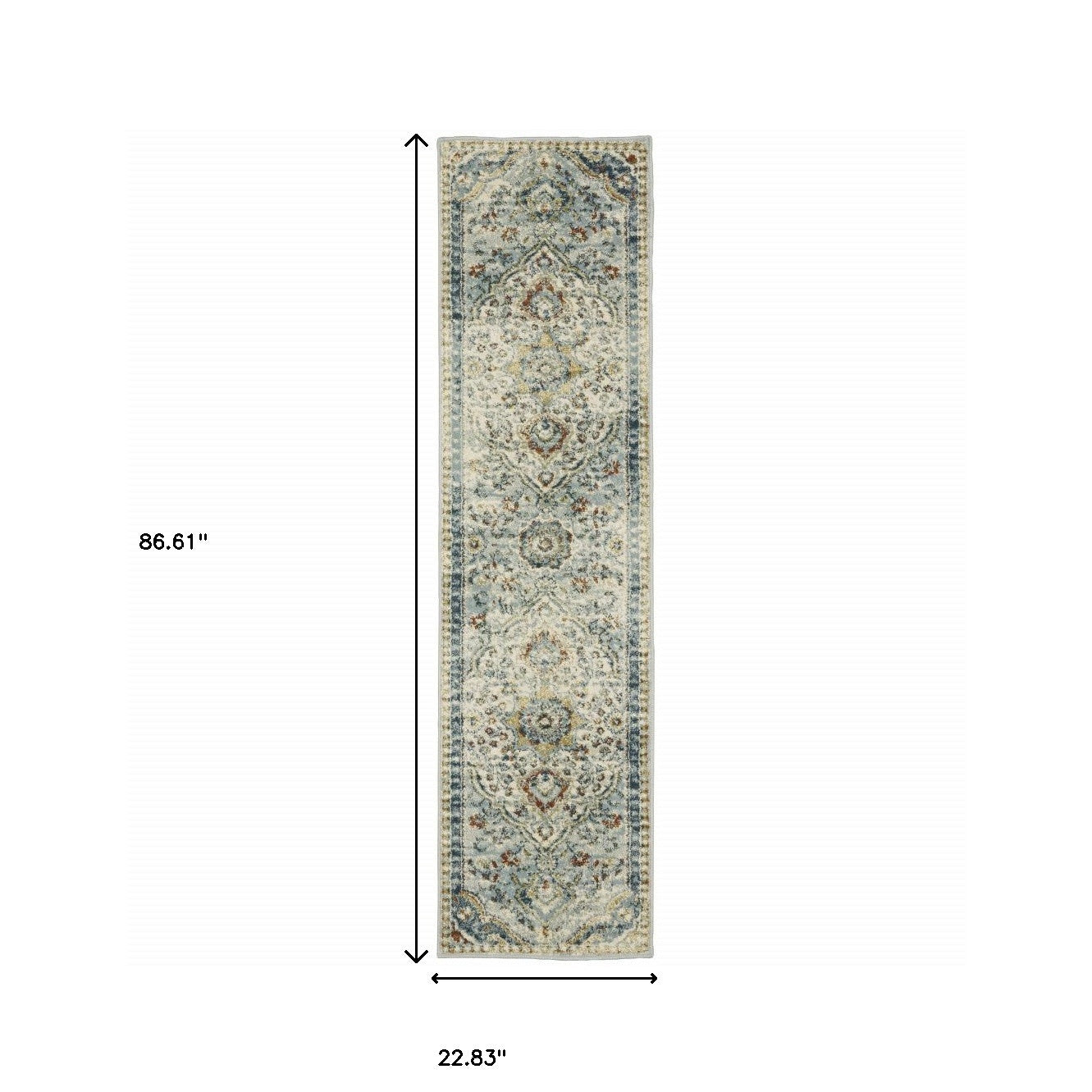 2' X 8' Blue Beige Rust Gold And Teal Oriental Power Loom Stain Resistant Runner Rug