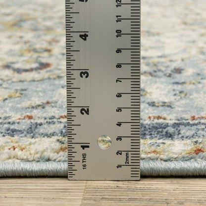 2' x 8' oriental runner rug in blue, beige, rust, gold and teal; power loom, stain resistant.