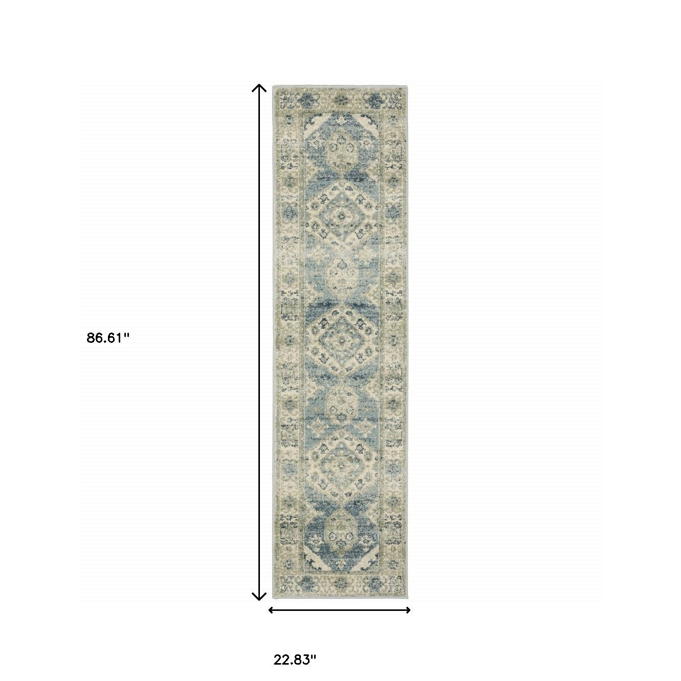 2' X 8' Blue Grey Beige And Teal Oriental Power Loom Stain Resistant Runner Rug