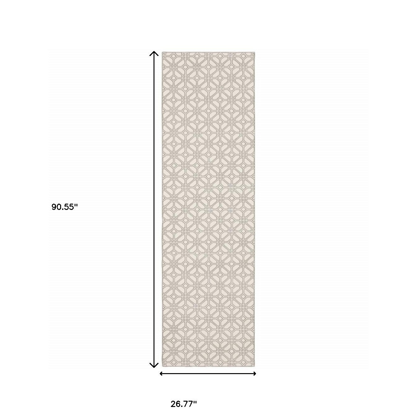 2' X 8' Ivory And Grey Geometric Power Loom Stain Resistant Runner Rug