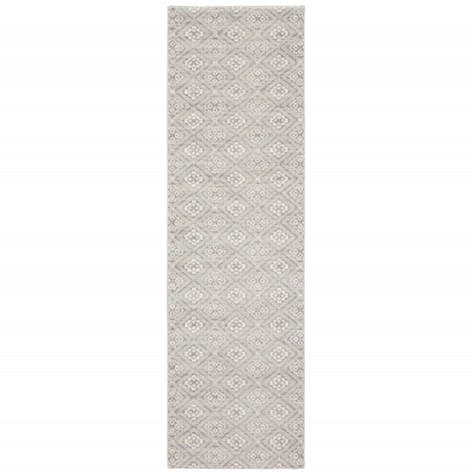 2' X 8' Grey Geometric Power Loom Stain Resistant Runner Rug