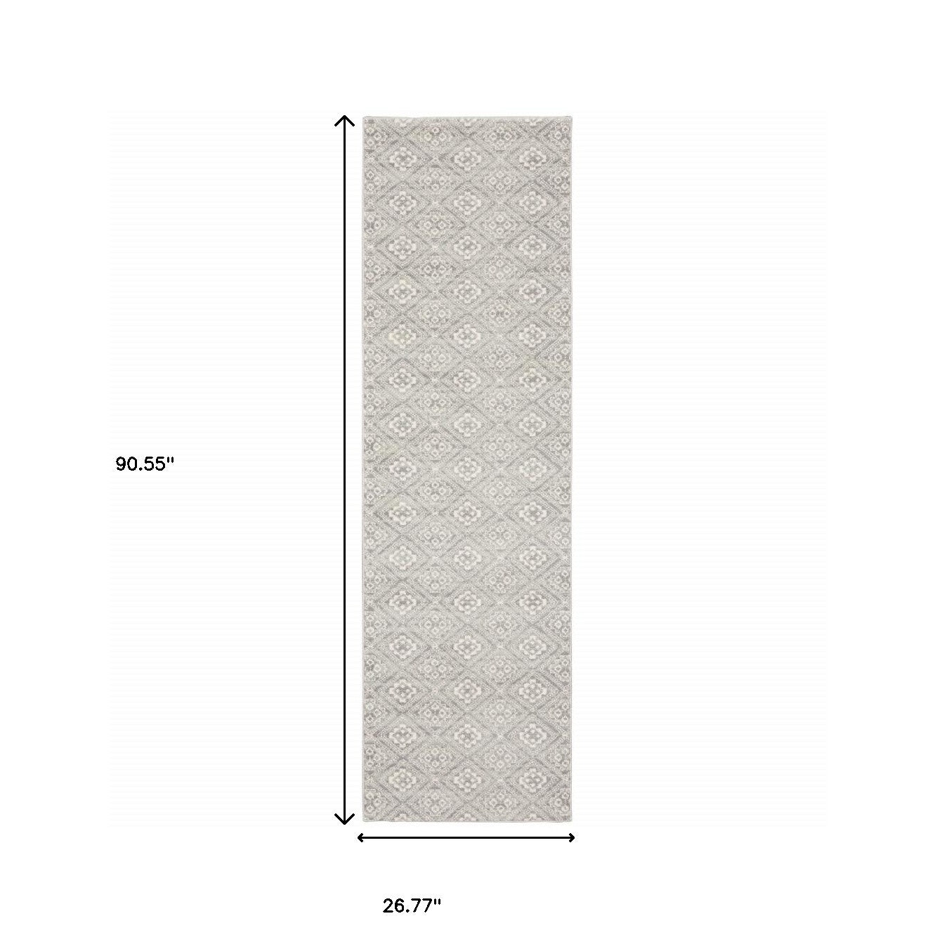 2' X 8' Grey Geometric Power Loom Stain Resistant Runner Rug