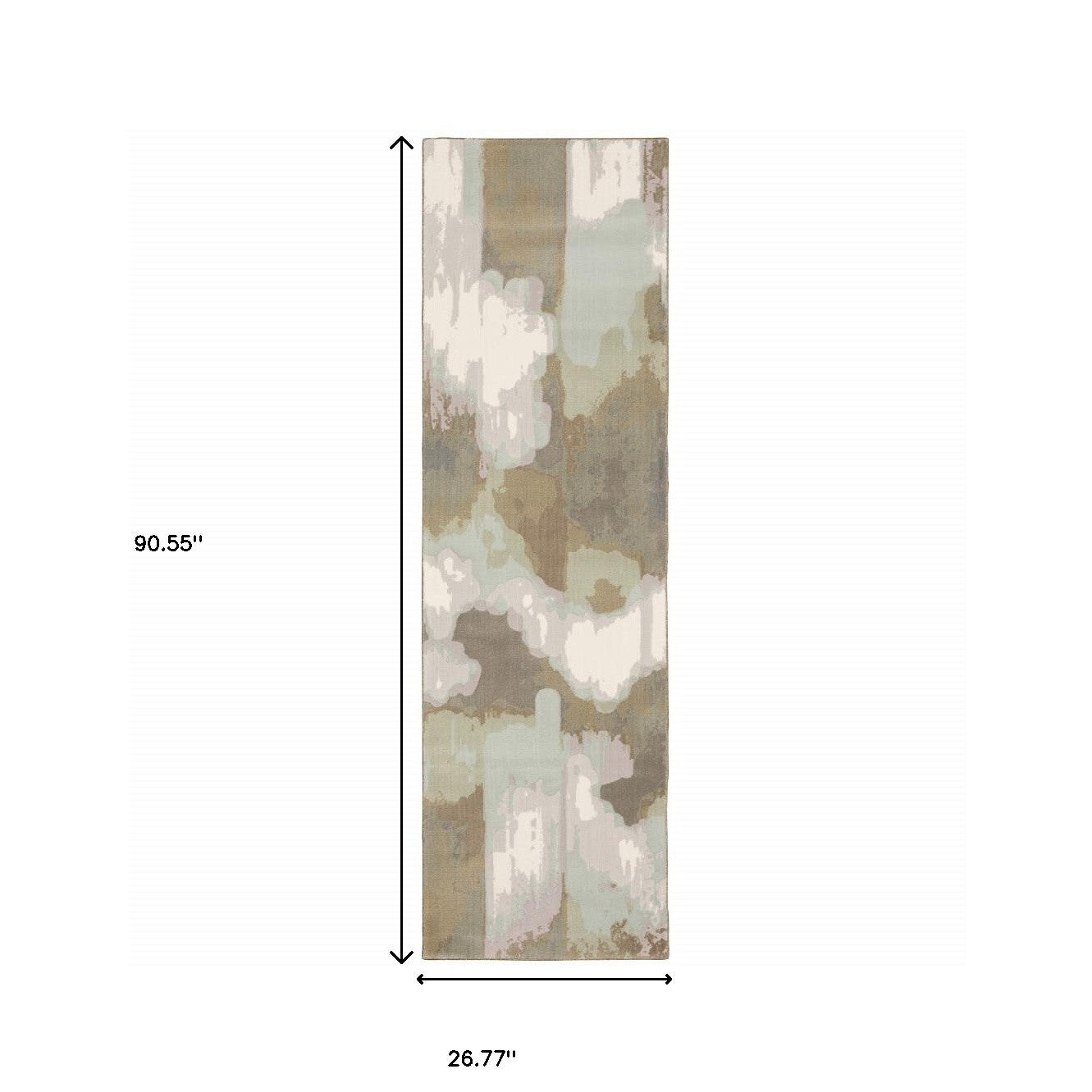 2' X 8' Sage Grey And Brown Abstract Power Loom Stain Resistant Runner Rug
