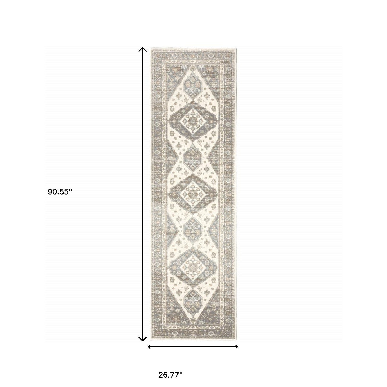 2' X 8' Grey Pink And Brown Oriental Power Loom Stain Resistant Runner Rug