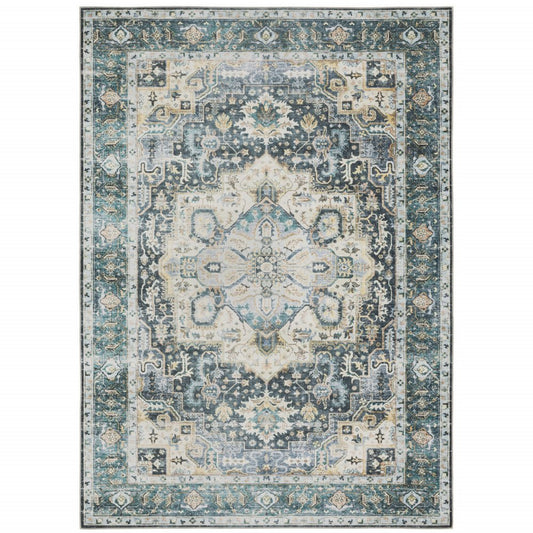2' X 3' Blue And Ivory Oriental Distressed Area Rug