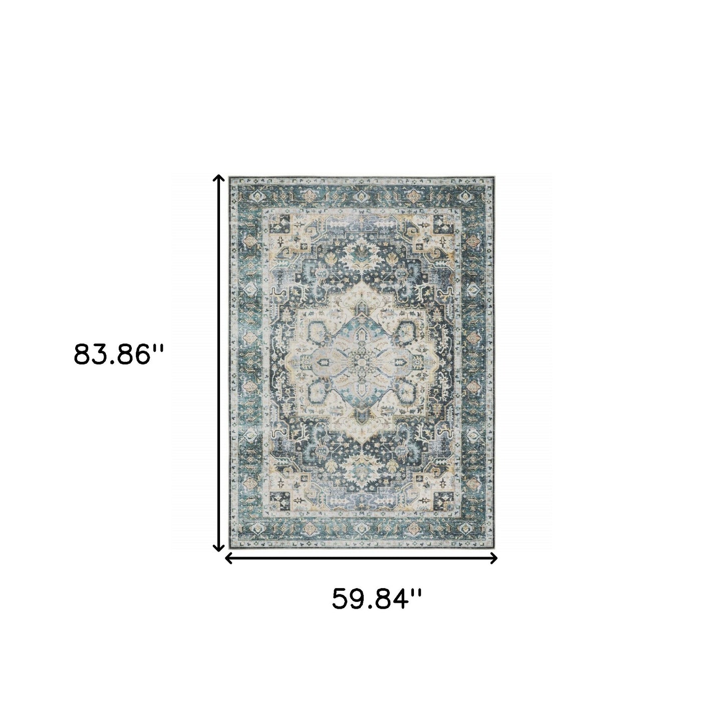 5' X 7' Blue Ivory Teal Brown And Gold Oriental Printed Stain Resistant Non Skid Area Rug