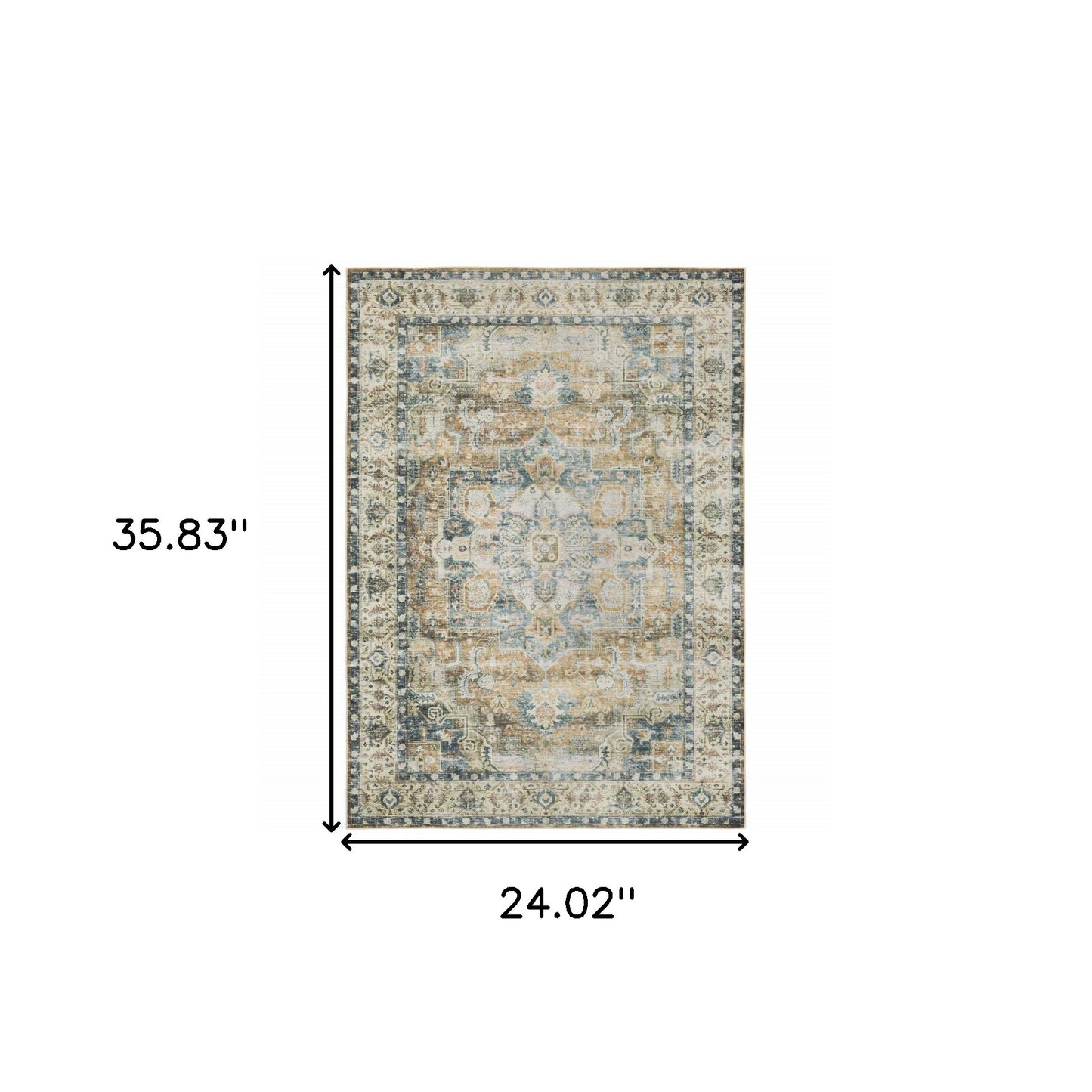 2' X 3' Blue And Gold Oriental Printed Non Skid Area Rug