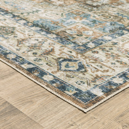 2' X 3' Blue And Gold Oriental Printed Non Skid Area Rug