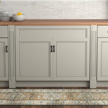 2' X 8' Blue Gold Brown Green And Salmon Oriental Printed Stain Resistant Non Skid Runner Rug