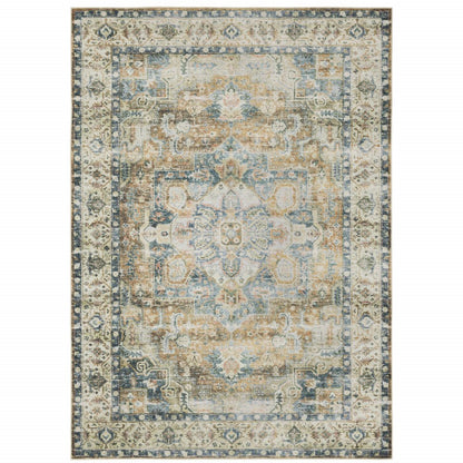 4' X 6' Blue and Gold Oriental Non Skid Area Rug