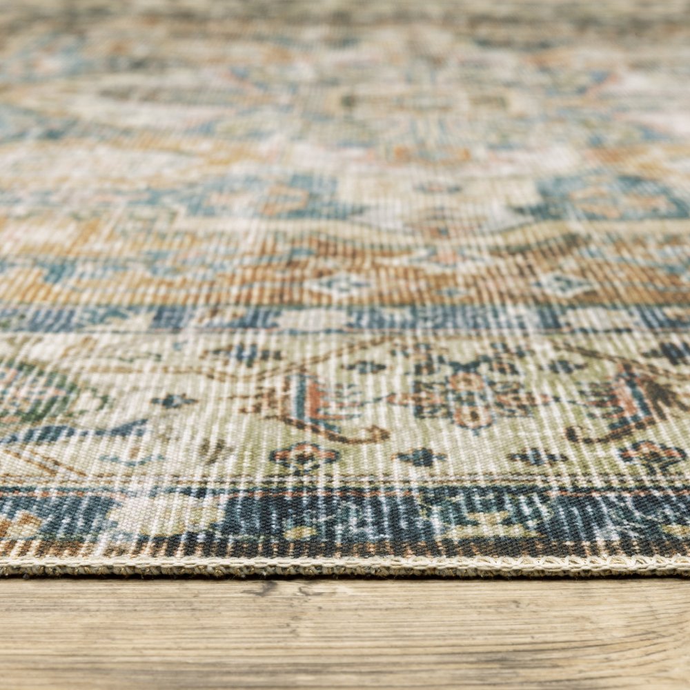 4' X 6' Blue and Gold Oriental Non Skid Area Rug