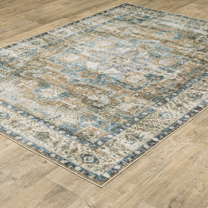 4' X 6' Blue and Gold Oriental Non Skid Area Rug