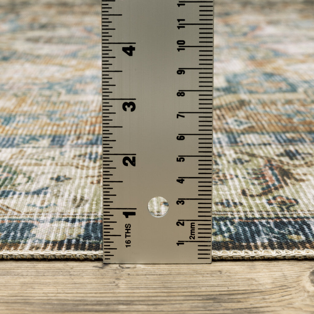 4' X 6' Blue Gold Brown Green And Salmon Oriental Printed Stain Resistant Non Skid Area Rug